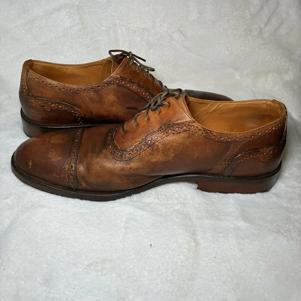 Martin Dingman Cambridge Cap Toe Oxford Dress Shoe Mens 9.5 Brown Whiskey Brogue